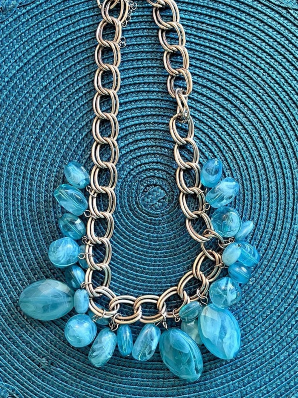 Blue & Gold Beaded Statement Necklace